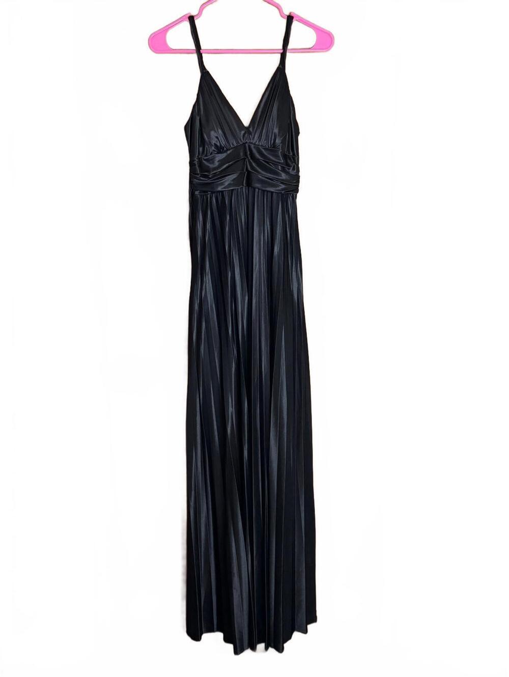 City Triangles black satin pleated Prom Evening Dress